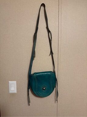 Montana West Teal Leather Braided Crossbody Saddle Bag